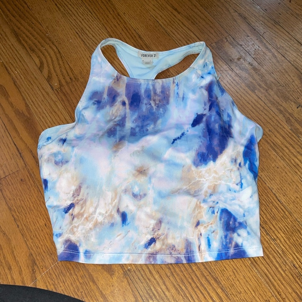 Women’s long line blue tie dye sports bra
